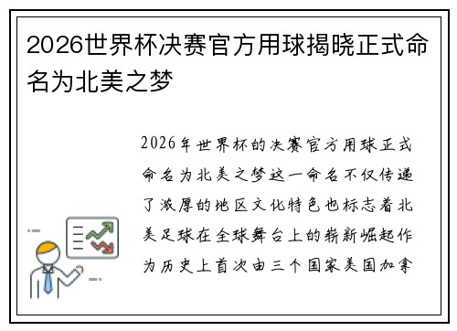 2026世界杯决赛官方用球揭晓正式命名为北美之梦